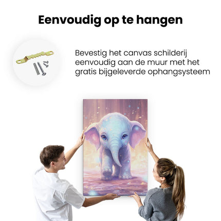 Canvas schilderij ophangen Baby Olifant met Blauwe Ogen