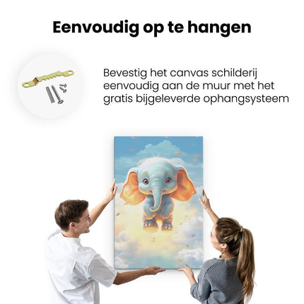 Canvas schilderij ophangen Baby Olifant in de Wolken