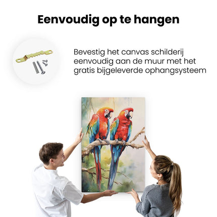 Canvas schilderij ophangen Twee Papegaaien Vogels op Olieverf