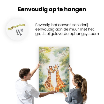 Canvas schilderij ophangen Twee Verliefde Giraffes