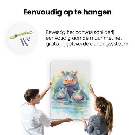 Canvas schilderij ophangen Nijlpaarden bij het Water