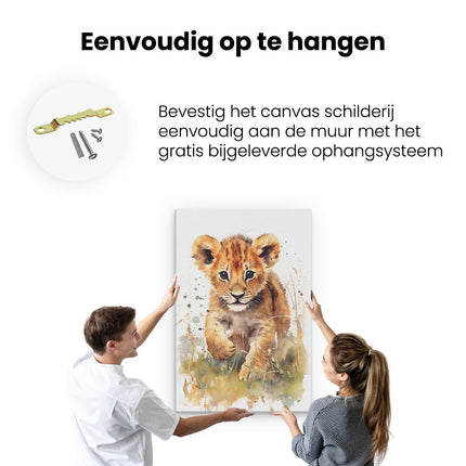 Canvas schilderij ophangen Baby Leeuw - Welp