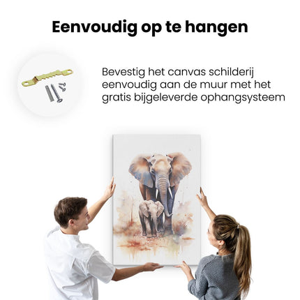 Canvas schilderij ophangen Moeder en Kind Olifant