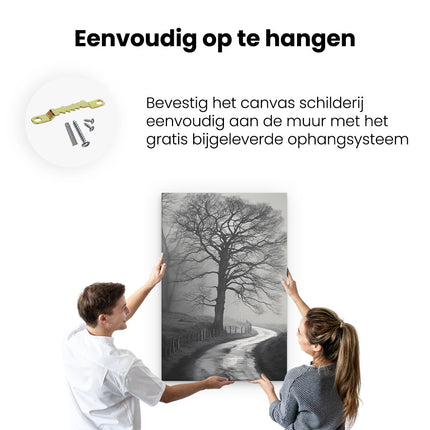 Canvas schilderij ophangen Boerenlandschap weg - Zwart Wit