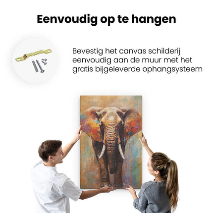 Canvas schilderij ophangen Olifant op Olieverf