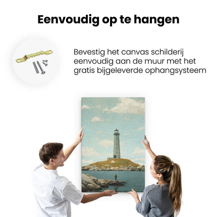 Canvas schilderij ophangen Man kijkt naar een Vuurtoren