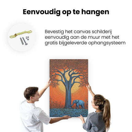 Canvas schilderij ophangen Olifant bij een Boom - Kunst