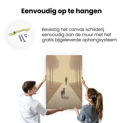 Canvas schilderij ophangen Hond met een Man op Pad