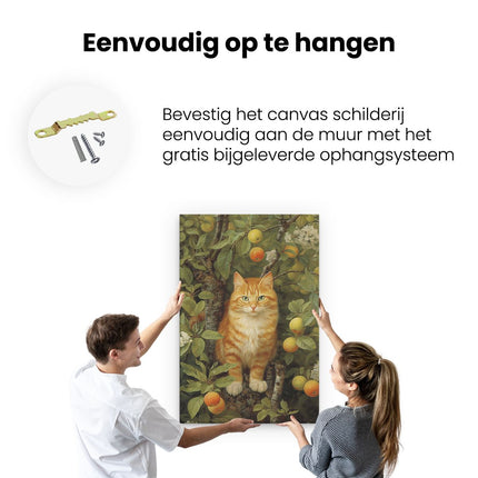 Canvas schilderij ophangen Kat in een Appelboom