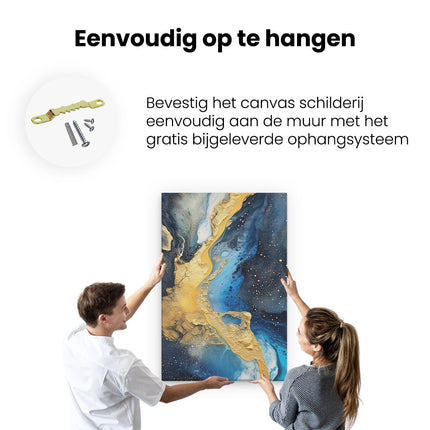 Canvas schilderij ophangen Abstracte Kunst - Blauw met Goud