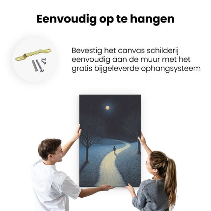 Canvas schilderij ophangen Het Donkere Pad bij Volle Maan