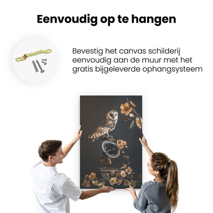 Canvas schilderij ophangen Uil Zat op een Grammofoon