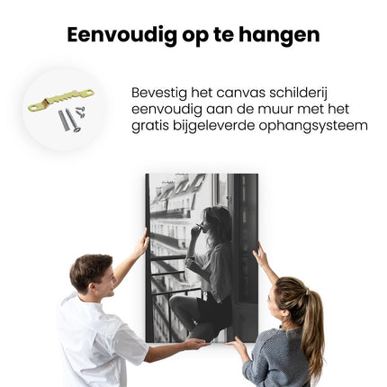 Canvas schilderij ophangen Vrouw Zittend op een Balkon een Sigaret Roken