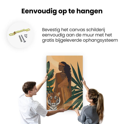 Canvas schilderij ophangen Afrikaanse Vrouw met een Tijger