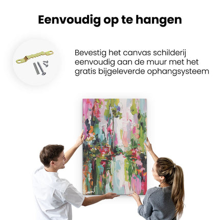 Canvas schilderij ophangen Abstract Kunstwerk van Kleurrijke Bloemen en Bomen