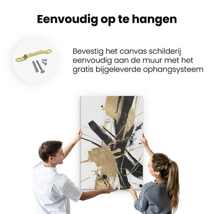 Canvas schilderij ophangen Abstract Kunstwerk met Zwarte en Gouden Verfspatten