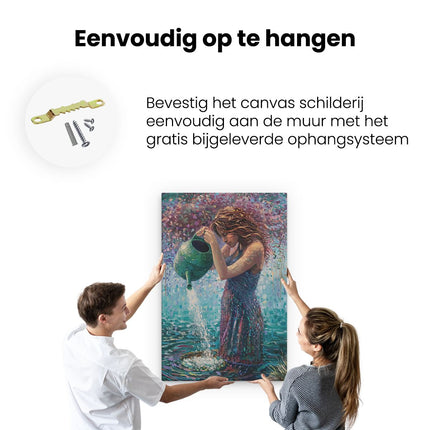 Canvas schilderij ophangen Vrouw Giet Water uit een Gieter