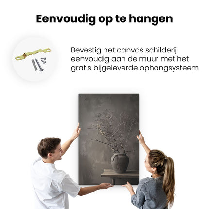 Canvas schilderij ophangen Vaas op een Tafel