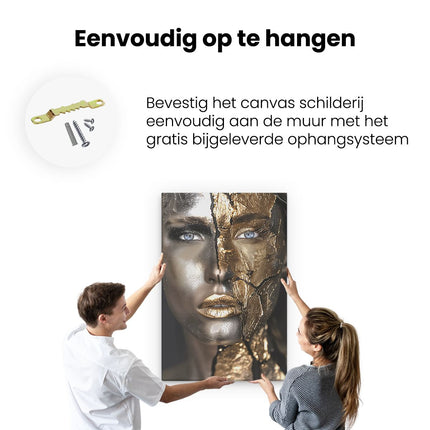 Canvas schilderij ophangen Het Gezicht van de Vrouw is Bedekt met Goud en Zilver