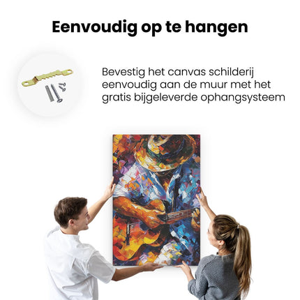 Canvas schilderij ophangen Man een Akoestische Gitaar Spelen