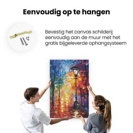Canvas schilderij ophangen Kunstwerk van een Straatlantaarn in de Regen