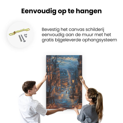 Canvas schilderij ophangen Kunstwerk van een Nachtscène in Parijs