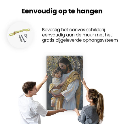 Canvas schilderij ophangen Jezus Houdt een Kind in zijn Armen