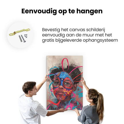 Canvas schilderij ophangen Meisje met Kleurrijke Verf op haar Gezicht