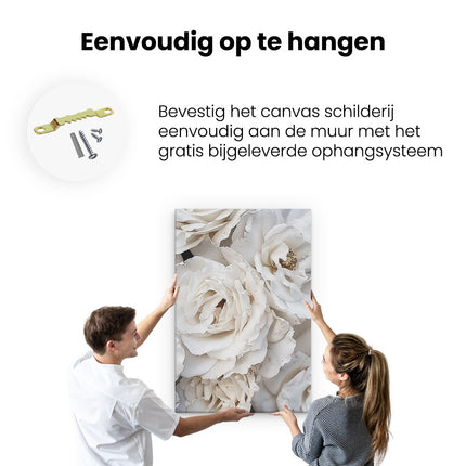 Canvas schilderij ophangen Close-Up van Witte Rozen