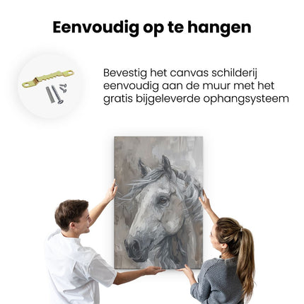 Canvas schilderij ophangen Kunstwerk van een Wit Paard