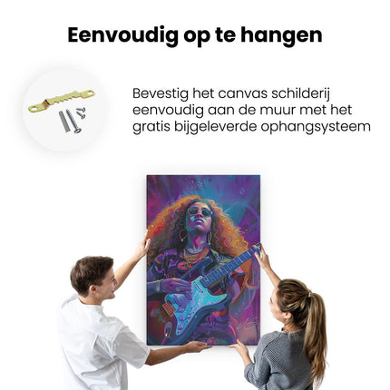 Canvas schilderij ophangen Vrouw met Krullend haar die Gitaar Speelt