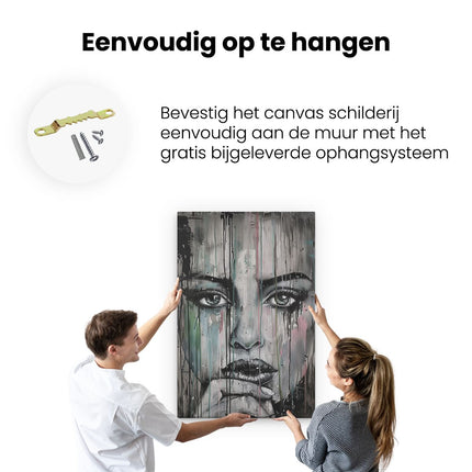 Canvas schilderij ophangen Kunstwerk van een Vrouw met Druipende Verf op haar Gezicht