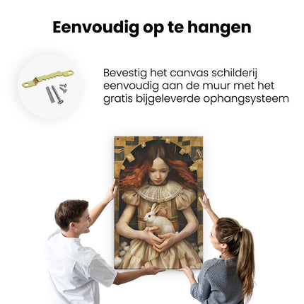 Canvas schilderij ophangen Meisje dat een Konijn Vasthoudt