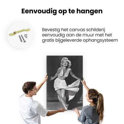Canvas schilderij ophangen Marilyn Monroe in een Witte Jurk
