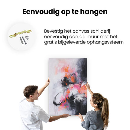 Canvas schilderij ophangen Abstract Kunstwerk met Oranje en Zwarte Bloemen