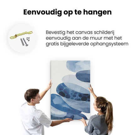Canvas schilderij ophangen Stapel Blauwe en Witte Borden