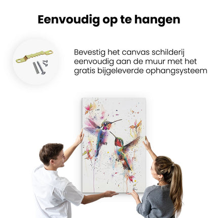 Canvas schilderij ophangen Twee Kolibries die in de Lucht Vliegen