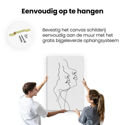 Canvas schilderij ophangen Enkele Lijntekening van het Gezicht van een Vrouw