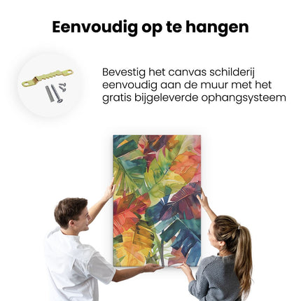 Canvas schilderij ophangen Kleurrijk Aquarelkunstwerk van Tropische Bladeren