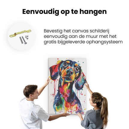 Canvas schilderij ophangen Kleurrijk Kunstwerk van een Teckel