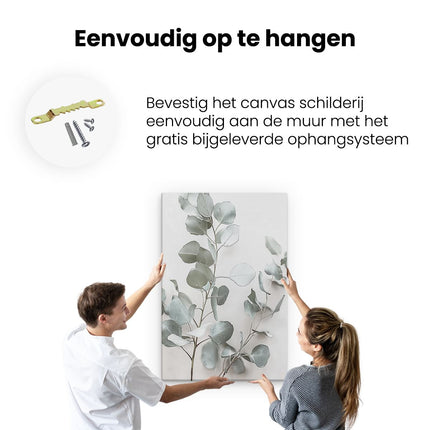 Canvas schilderij ophangen Eucalyptusbladeren op een Witte Achtergrond