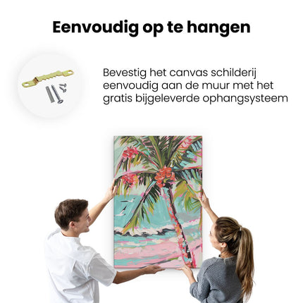 Canvas schilderij ophangen Kunstwerk van een Palmboom op het Strand