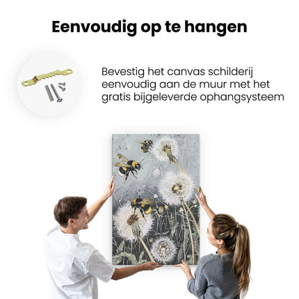 Canvas schilderij ophangen Bijen Vliegen over Paardenbloem