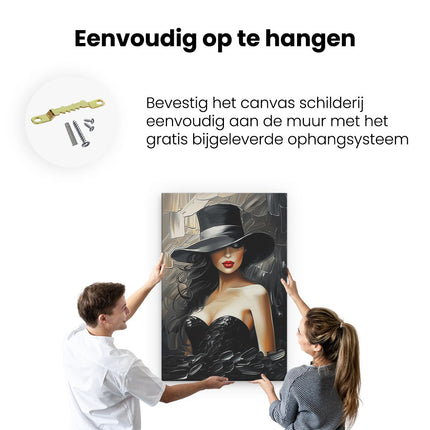 Canvas schilderij ophangen Vrouw met een Zwarte Hoed