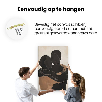 Canvas schilderij ophangen Silhouet van een Knuffelend Stel