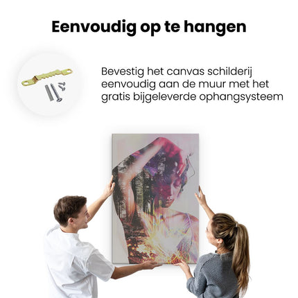 Canvas schilderij ophangen Afbeelding van een Vrouw in een Bos