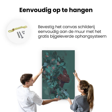 Canvas schilderij ophangen Vrouw met Bladeren in haar Haar
