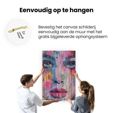 Canvas schilderij ophangen Kleurrijk Kunstwerk van het Gezicht van een Vrouw