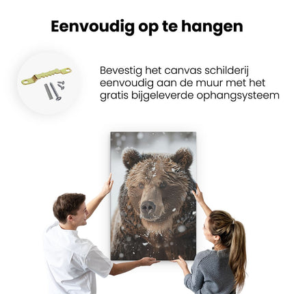 Canvas schilderij ophangen Bruine Beer in de Sneeuw