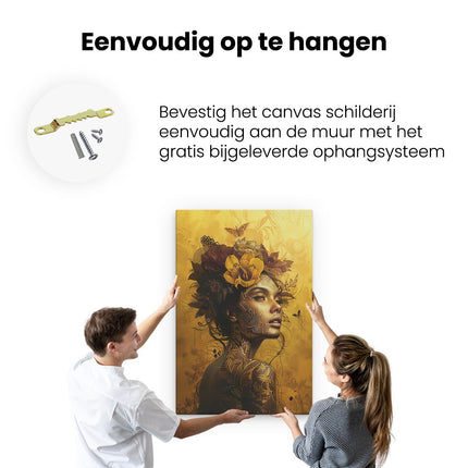 Canvas schilderij ophangen Vrouw met Bloemen op haar Hoofd